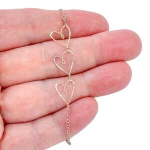 Estate Sterling Silver 925 | Tri-Tone Triple Heart Necklace | 16"-18"
